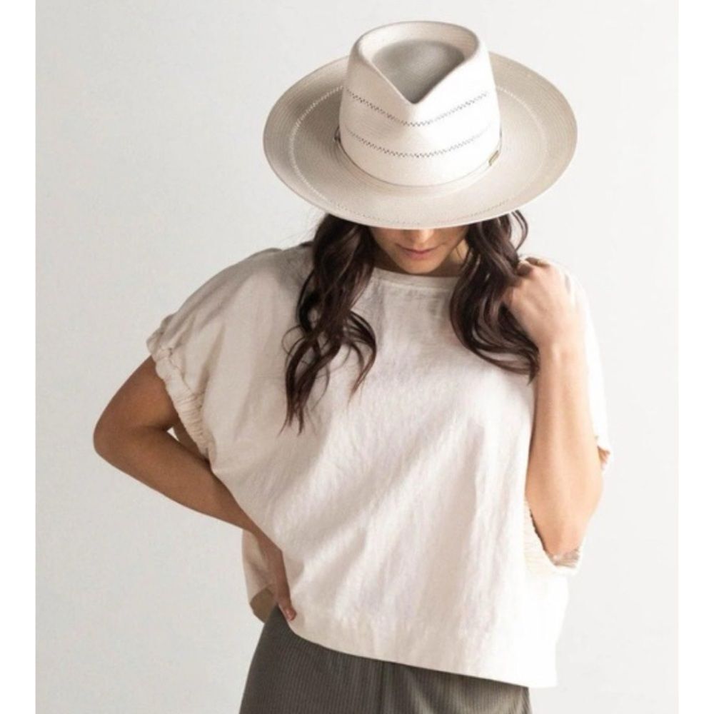 Gigi Pip Arlo Straw Teardrop Fedora Cream Hat